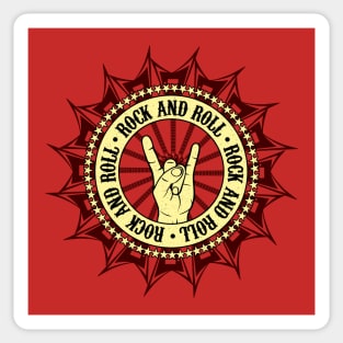 Rock and Roll art with horns up hand and electric guitars Sticker